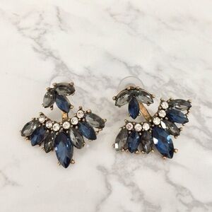 JACKET EARRINGS: SMOKE GRAY AND BLUE RHINESTONE